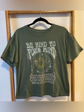 Hybrid Apparel Olive Green Graphic Tee - 'Be Kind To Your Mind'